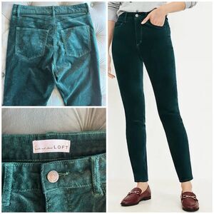 Loft Green Velvet Skinny Corduroy Pants Womens Size 28 (6)